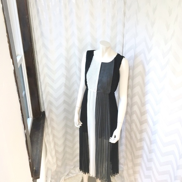 Color Block Dress 100% Silk Accordion Pleated - Picture 4 of 8